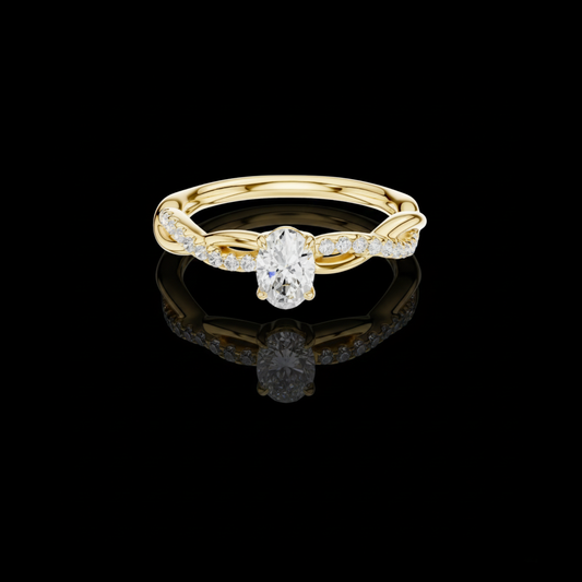 0.36 CT Oval Cut Lab Grown Diamond Twist Braided Engagement Ring with Sparkling Pave Accented Band