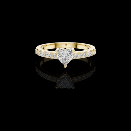 0.45 CT Perfect Heart Shaped Lab Grown Diamond Ring with Pave Set Round Diamond Band