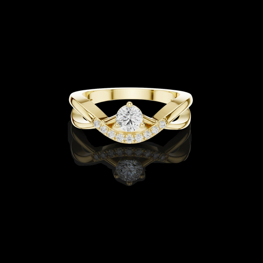 Round Cut Bypass Split Band Solitaire Moissanite Diamond Engagement Ring