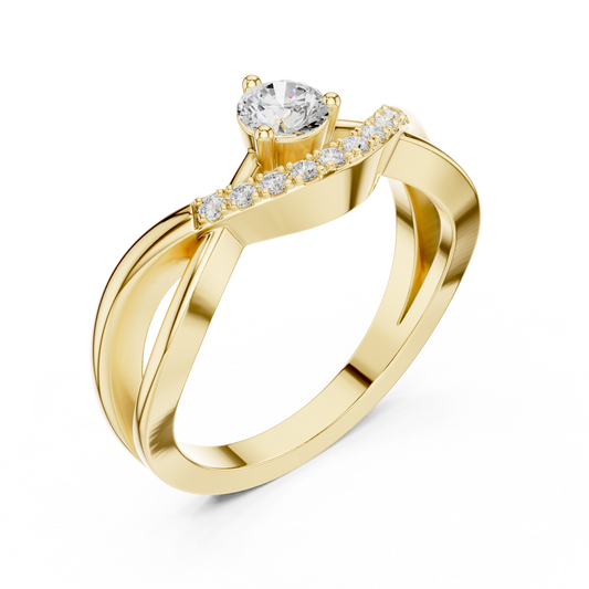 Round Cut Bypass Split Band Solitaire Moissanite Diamond Engagement Ring