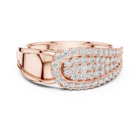 Round Cut Moissanite Diamond Men's Oval Shield Pave Accent Wedding Ring