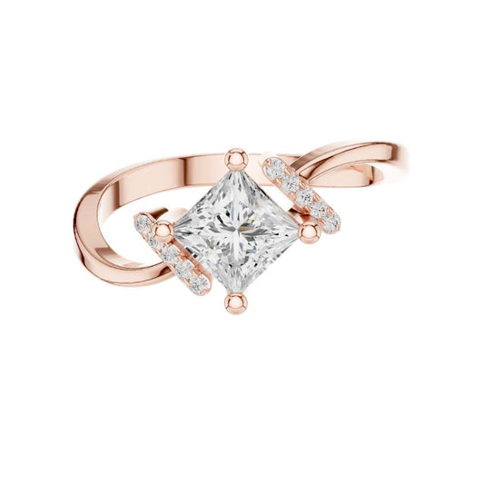 Princess Cut Moissanite Diamond Bypass Pave Band Engagement Ring