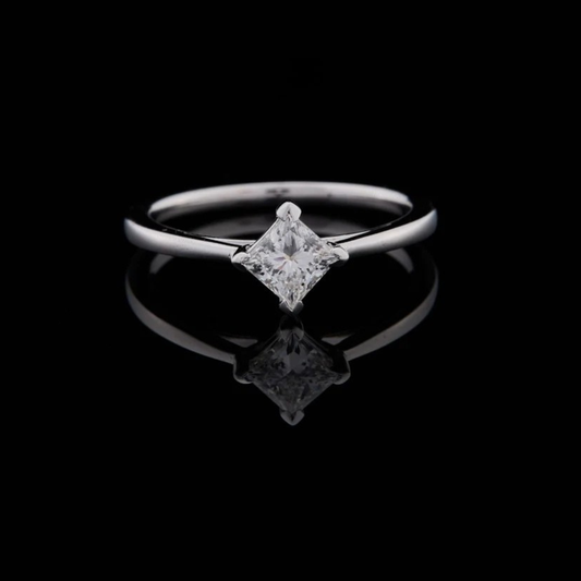 Princess Cut Moissanite Diamond Solitaire Engagement Ring With Cathedral Setting