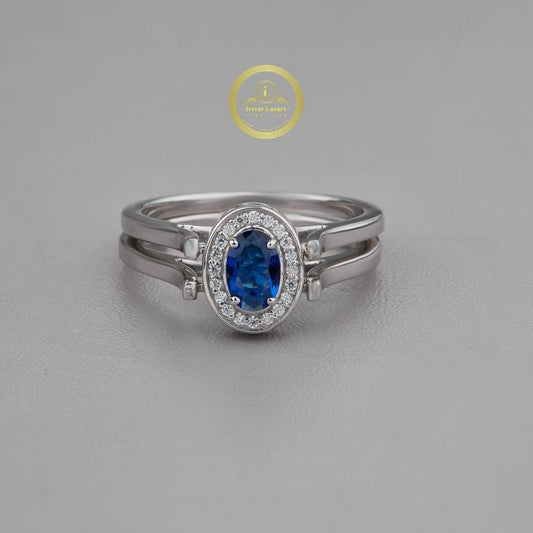 Oval Cut Split Shank Halo Ring In Moissanite Diamond