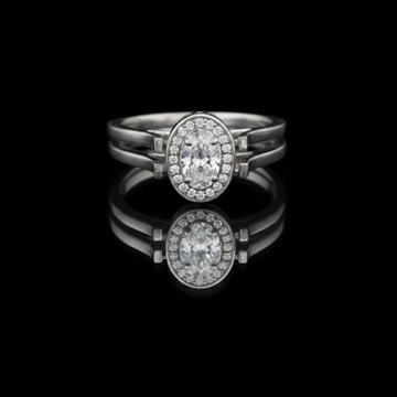 0.80 CT Precious Silver Lab Grown Oval Diamond Solitaire Halo Engagement Ring For Her