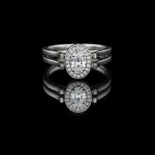 0.80 CT Precious Silver Lab Grown Oval Diamond Solitaire Halo Engagement Ring For Her