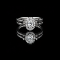 Oval Cut Split Shank Halo Ring In Moissanite Diamond
