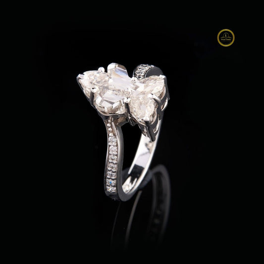 Antique Cut With Round Lab Grown Side Diamond Engagement Ring