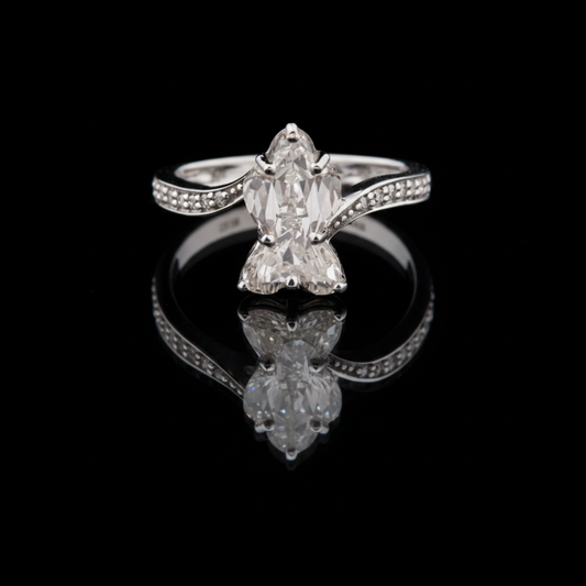 Antique Cut With Round Lab Grown Side Diamond Engagement Ring