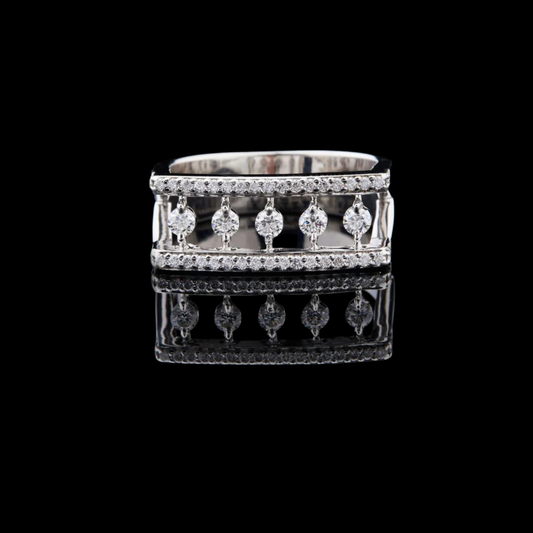 Round Cut Open Frame Floating Lab Grown Diamond Statement Band Ring
