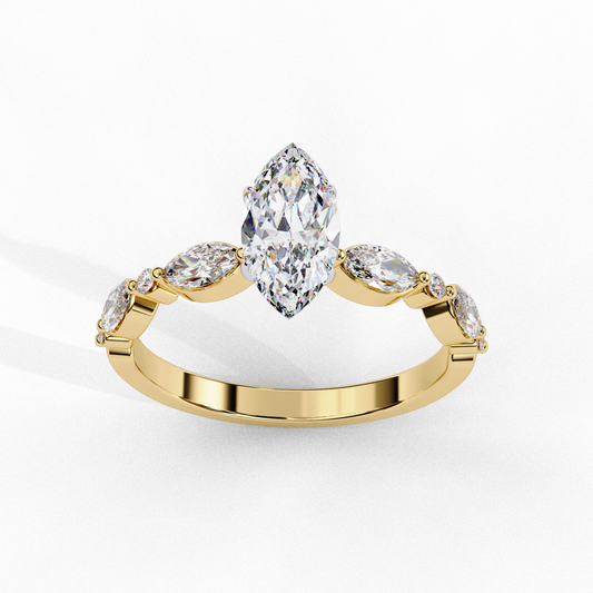 Marquise Cut Moissanite Diamond Pave Band Anniversary Ring