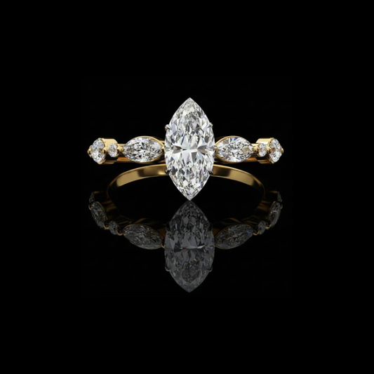 0.82 CT Elegant Marquise Cut Lab Diamond Ring with Side Stones Fine Jewelry for Her