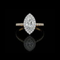 Marquise Cut Moissanite Diamond Halo Engagement Ring with Pavé Diamond Band