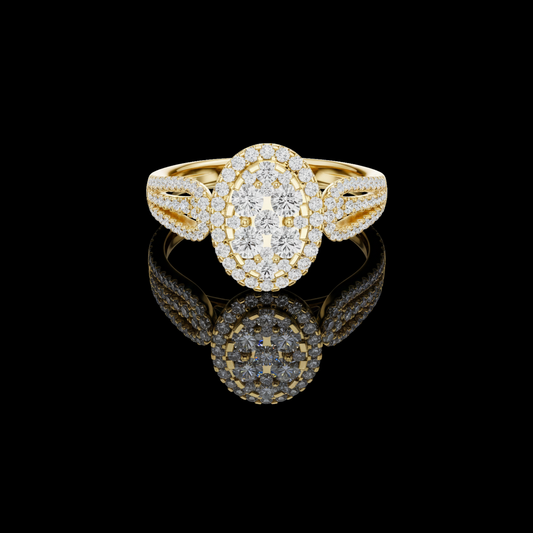 0.82 TCW Cluster Lab Grown Diamond Ring in Radiant with Double Halo & Split Shank Detailing