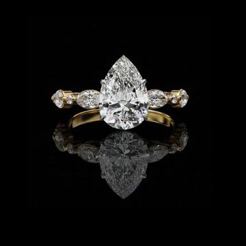 0.89 CT Pear Cut Lab Grown Diamond Elegant Teardrop Bridal Ring with Marquise Side Stones Luxury Jewelry Gift