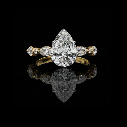 0.89 CT Pear Cut Lab Grown Diamond Elegant Teardrop Bridal Ring with Marquise Side Stones Luxury Jewelry Gift
