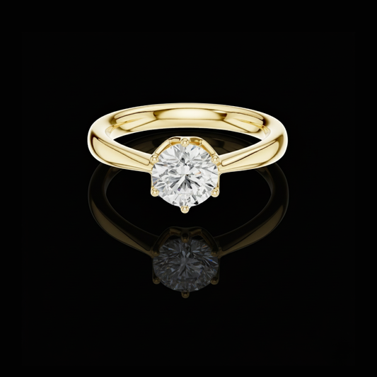Round Cut Brilliant Six Prong Lab Diamond Cathedral Solitaire Ring