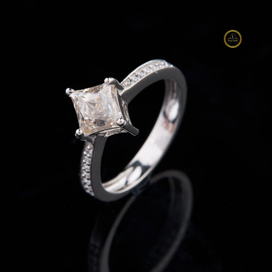 Princess Cut Lab Grown Solitaire Ring with Pave Band