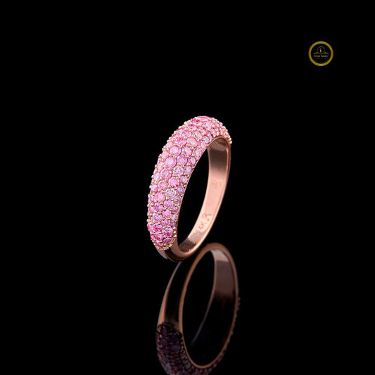 Fancy Vivid Pink Round Cut Moissanite Diamond Wedding Ring For Women Band