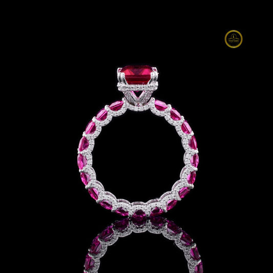 Emerald Cut Pink Lab Grown Full Eternity Gemstone Engagement Ring