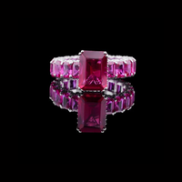 Emerald Cut Pink Lab Grown Full Eternity Gemstone Engagement Ring