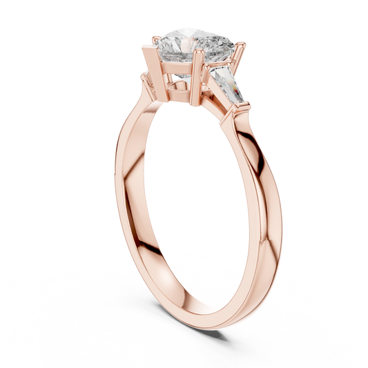 Three Stone Moissanite Diamond Heart Ring With Tapered Side Stone