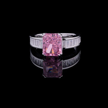 1.00 CT Fancy Intense Pink Radiant Cut Lab Grown Diamond Ring with Baguette Accents