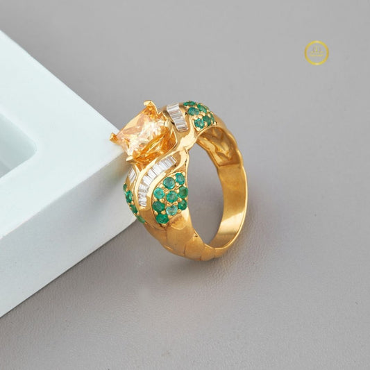 Fancy Vivid Yellow Princess Cut Moissanite Diamond Ring And Baguette Wide Band