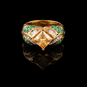 1.00 CT Imperial Ring with Princess Cut Yellow Gemstone and Emerald Lab grown Diamond