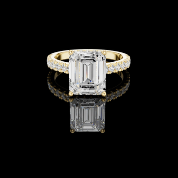 Emerald Cut Lab Grown Diamond Solitaire Ring with pave Band