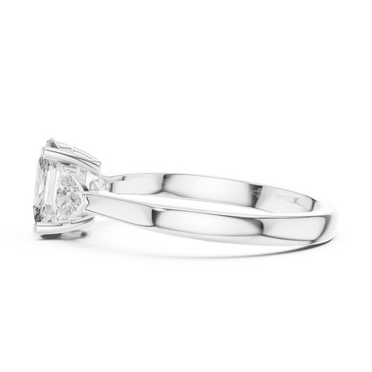 Three Stone Oval Cut Lab Diamond Engagement Ring With Trillion Sidestone