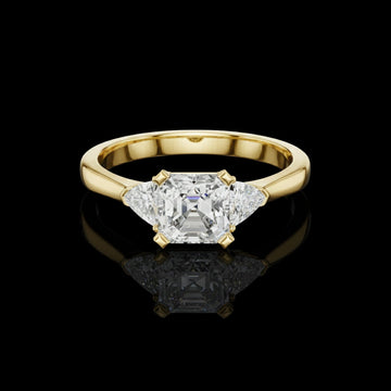 Lab Grown Asscher Cut Three Stone Ring With Trillion