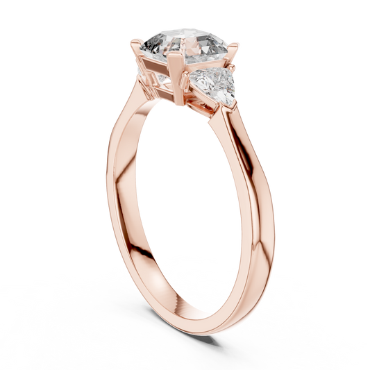 Asscher Lab Diamond Three Stone Ring With Trillion Sidestone