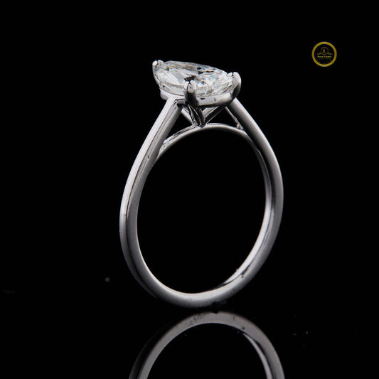Pear Cut Moissanite Diamond Cathedral Solitaire Engagement Ring With Slim Band