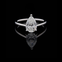 Pear Cut Lab Grown Cathedral Solitaire Engagement Ring with Slim Band