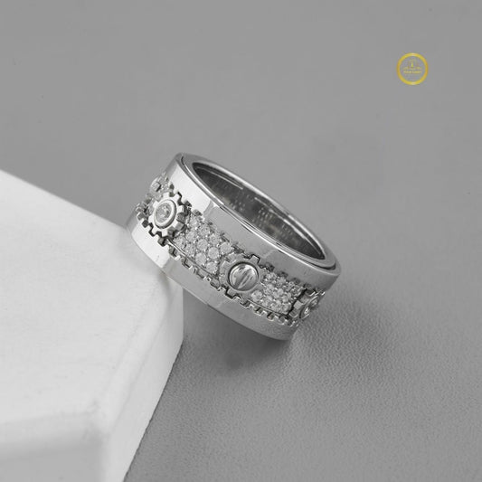 Wide Pave Round Cut Lab Grown Diamond Statement Band with Bezel Accents