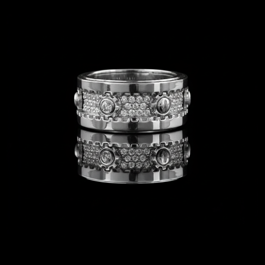 Wide Pave Round Cut Lab Grown Diamond Statement Band with Bezel Accents
