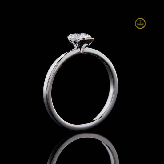 Elongated Oval Lab Diamond Solitaire Ring with Slim Band