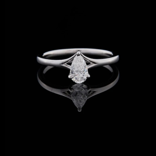 1.00 TCW Premium Sleek Pear Shaped Lab Grown Diamond Engagement Ring with Artistic Setting