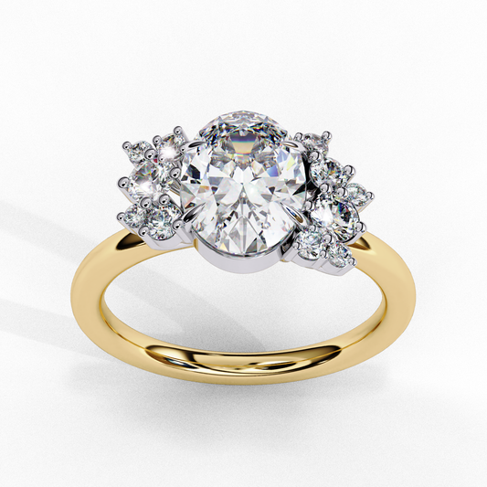 Oval Cut Flower Clusters Ring With Lab Grown Diamond