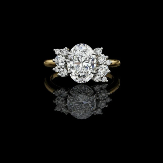Oval Cut Flower Clusters Ring With Lab Grown Diamond