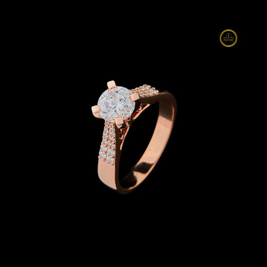 Round Cut Moissanite Diamond Cathedral Pave Engagement Ring