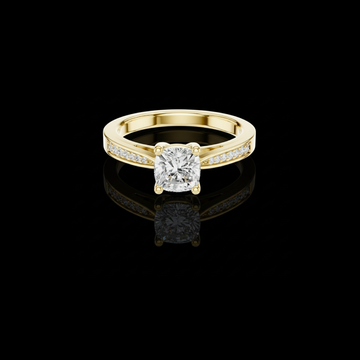 1.02 CT Dazzling Cushion Cut Moissanite Diamond Ring in Gold with Pave Set Side Stones