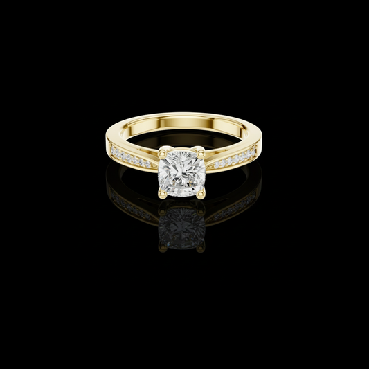 Cushion Cut Moissanite Diamond Solitaire Pave Setting Engagement Ring