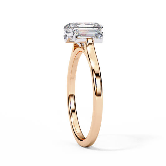 Emerald Moissanite Diamond Three Stone Anniversary Ring With Baguette Side Stone