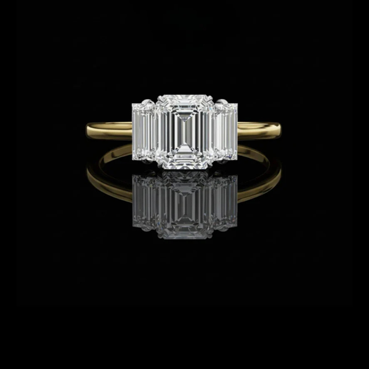 Emerald Lab Diamond Three Stone Anniversary Ring With Baguette Side Stone