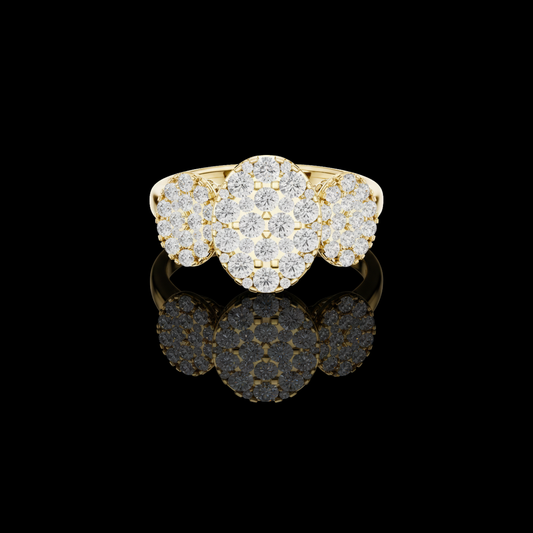 Triple Oval Shape Cluster With Round Cut Moissanite diamond Wedding Ring
