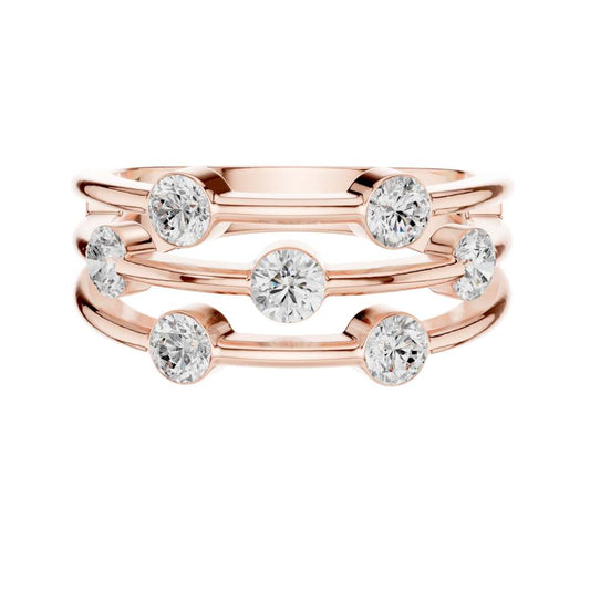 Round Lab Grown Diamond Triple Row Bezel Set Open Band Ring