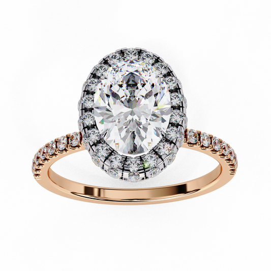 Solitaire Halo Oval Cut Moissanite Diamond Pave Setting Ring