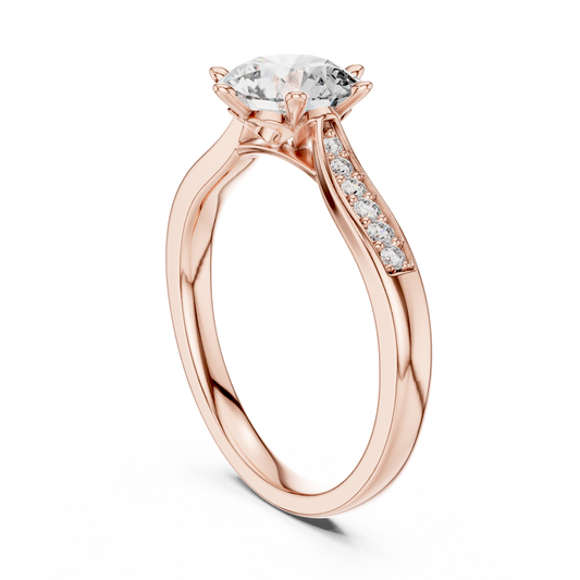 Round Cut Wedding Ring With Moissanite Diamond Pave Band